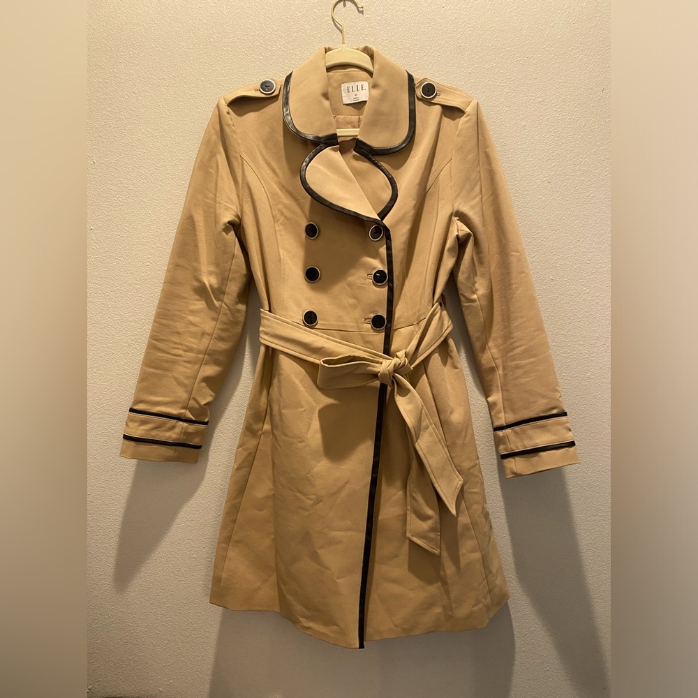 Elle Trench Coat Size 10 Tan with Black Trim